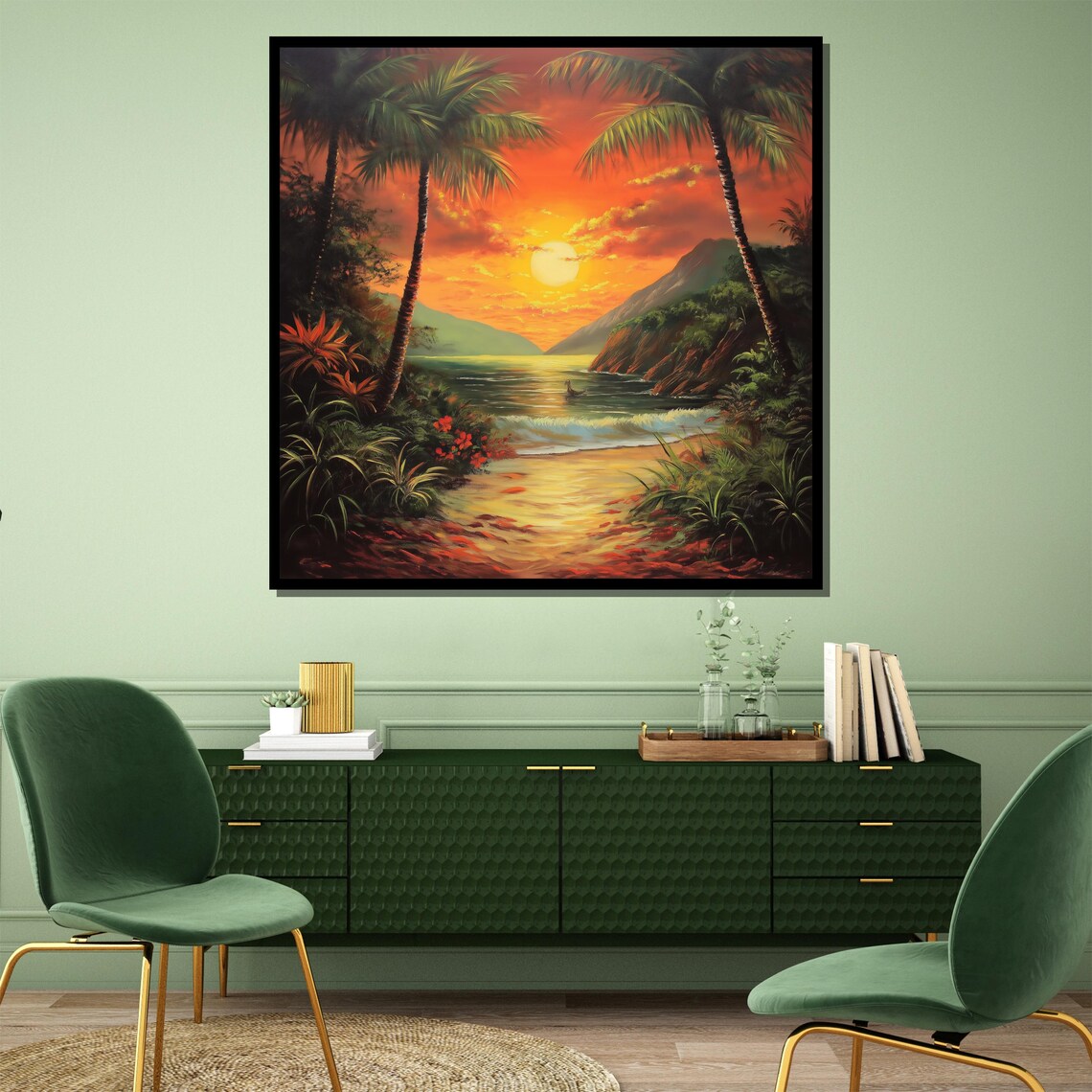 Tropical Sunset Painting, Vibrant Coastal Decor - Image 4
