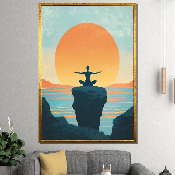 Sunset Yoga Meditation Painting Vibrant Wall Art And Relaxing Gift For Wellness Home And Yoga Room Decor