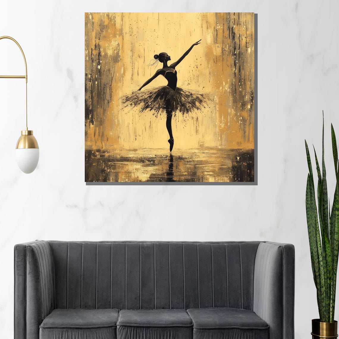 Golden Ballerina Dancer Silhouette on Gold Abstract Art Poster - Image 2