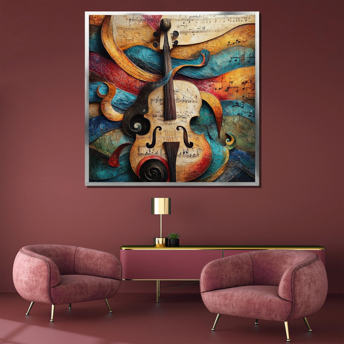 Vibrant Abstract Violin Painting in Textured Brushstrokes Poster - Image 3