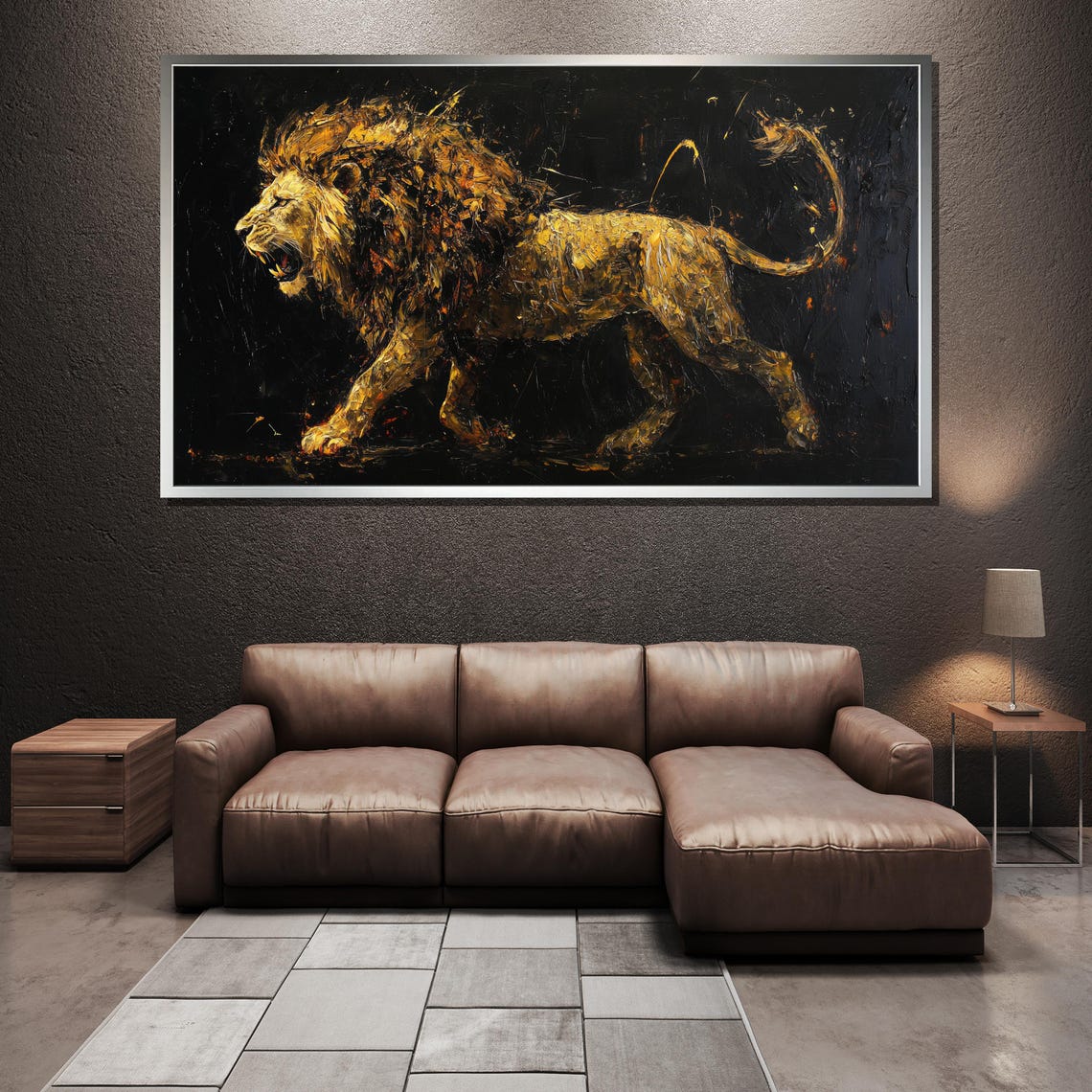 Lion Painting Gift Bold Wildlife Wall Art With Abstract Gold Accents Majestic Animal Artwork For Modern Home Decor - Image 3