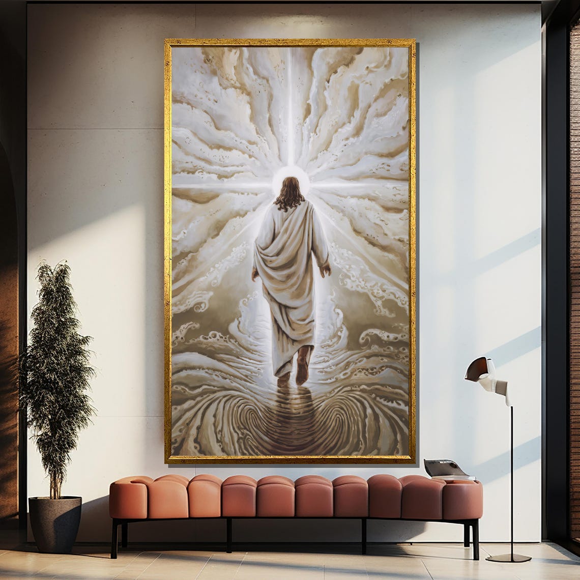 Jesus Ascension Heavenly Clouds Golden Light Christian Poster