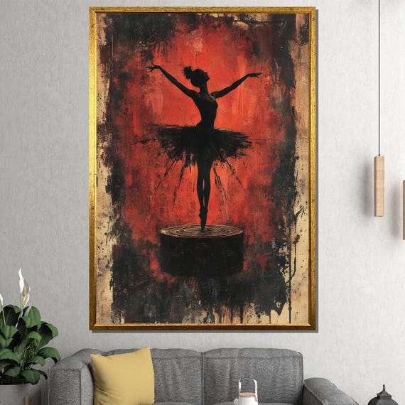 Fiery Ballerina Silhouette Painting Bold Dance Wall Art And Unique Gift For Ballet Enthusiasts And Home Decor