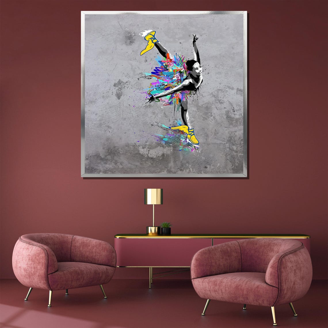 Colorful Paint Splash Dancer in Yellow Boots Urban Pop Art Poster - Image 3