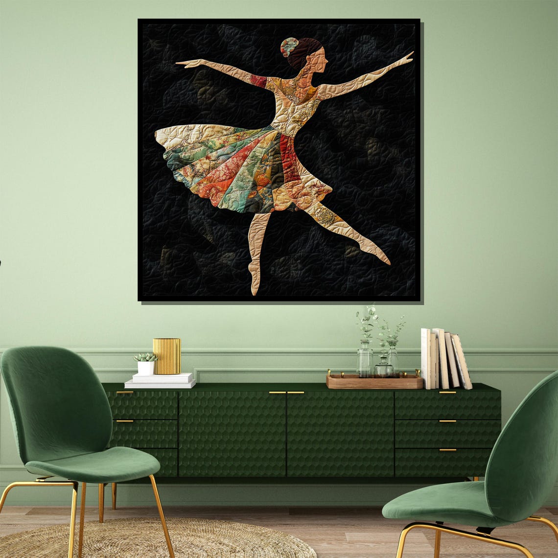 Patchwork Quilt Ballerina Leaping Dancer Textured Wall Poster - Image 4