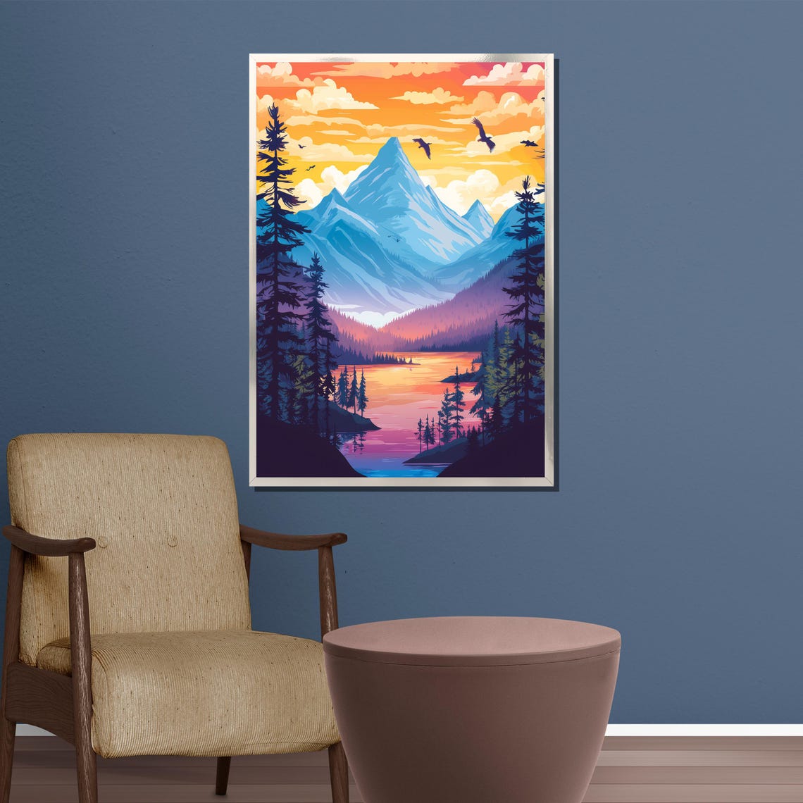 Colorful Mountain Sunset Lake Forest Modern Art Scenic Poster - Image 3