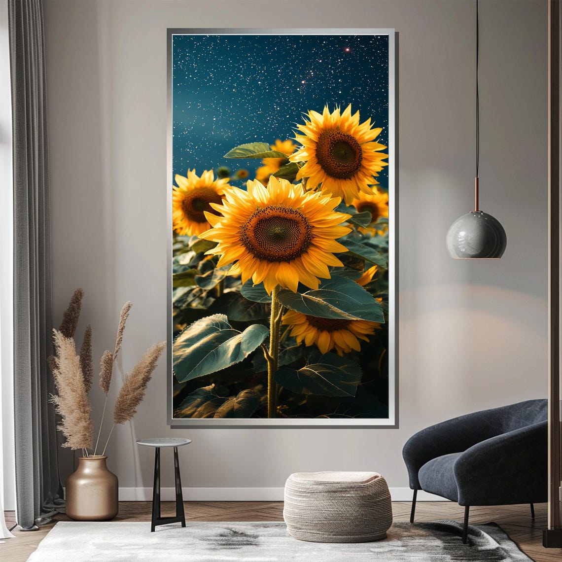 Sunflowers Under A Starry Night Sky Dreamy Floral Art Poster - Image 3