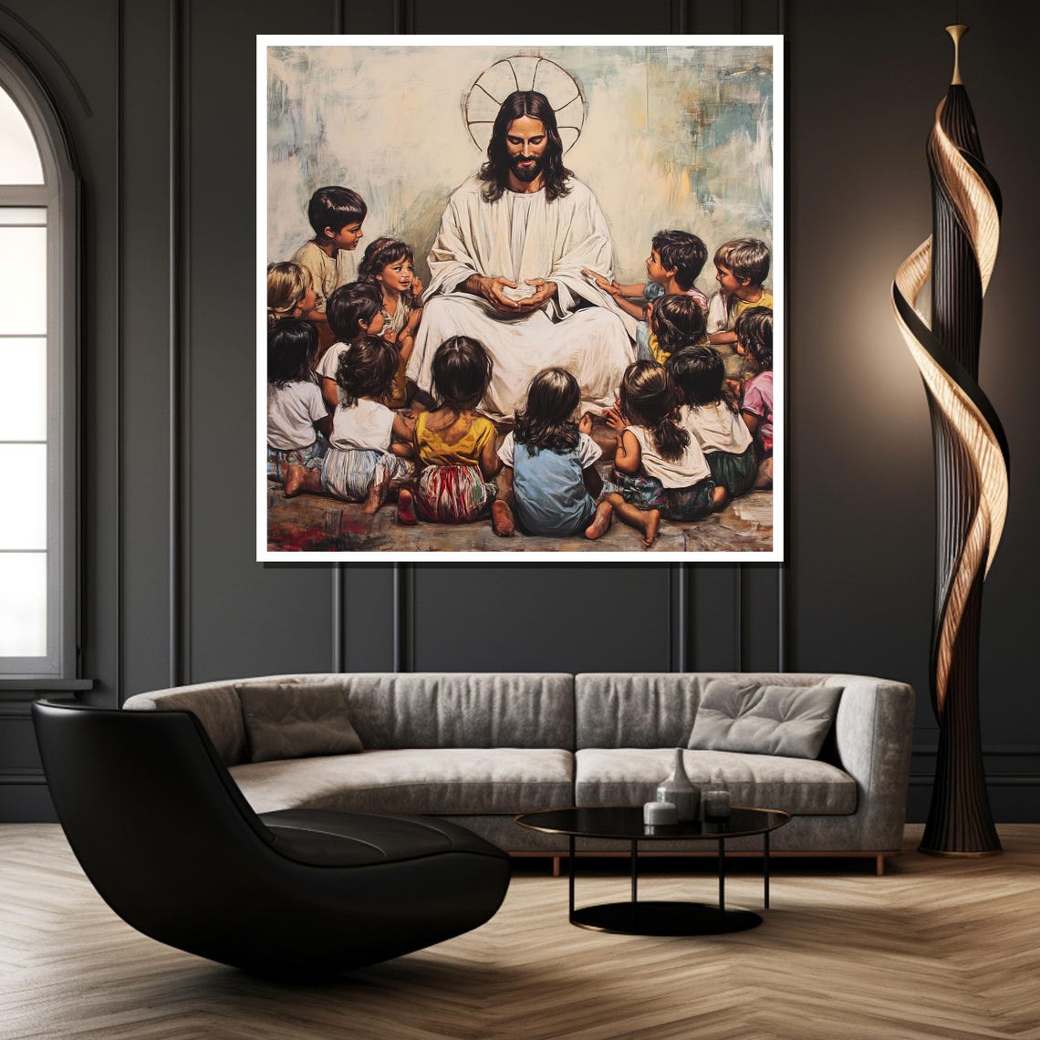 Jesus with Children Gathering Biblical Scene Christian Poster - Image 4