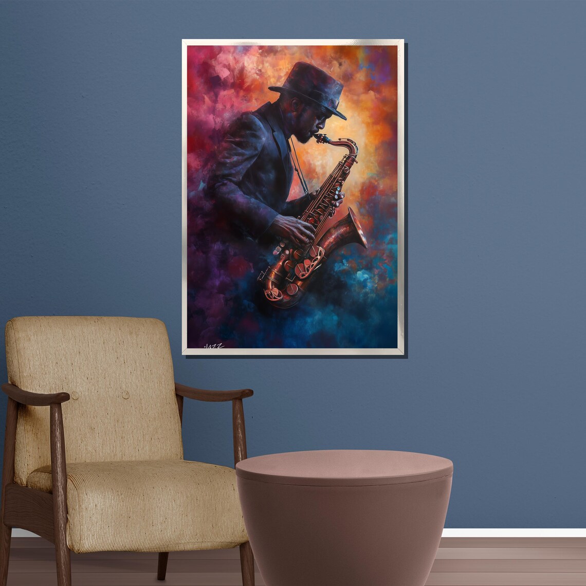 Jazz Saxophonist Fiery Watercolor Musician Painting Wall Poster - Image 3