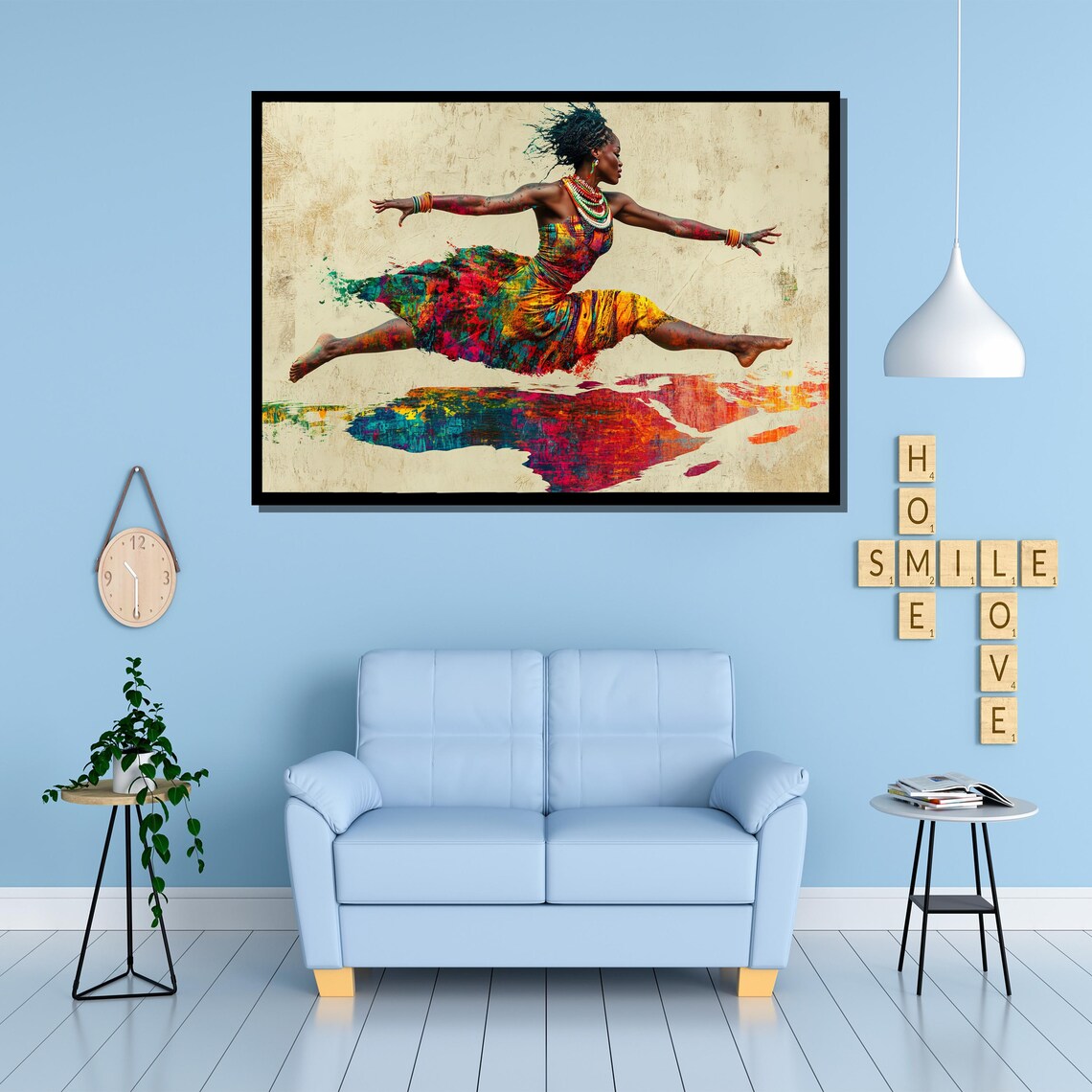 Dynamic African Dancer Art Vibrant Colorful Wall Decor Expressive Movement Painting Framed Artwork Ready To Hang - Image 4