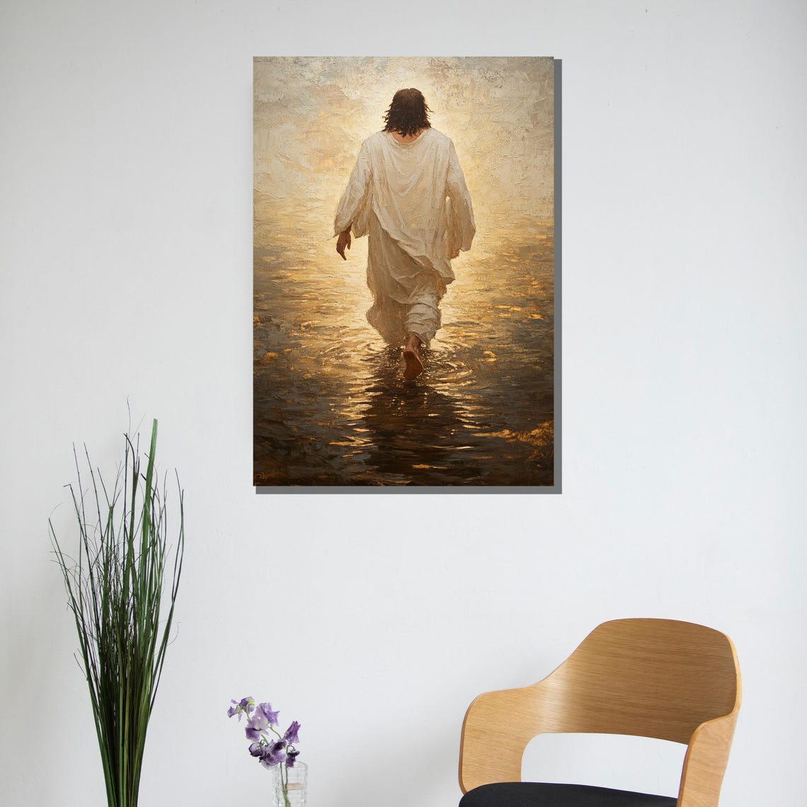 Jesus Walking on Water Golden Amber Textured Impasto Art Poster - Image 3
