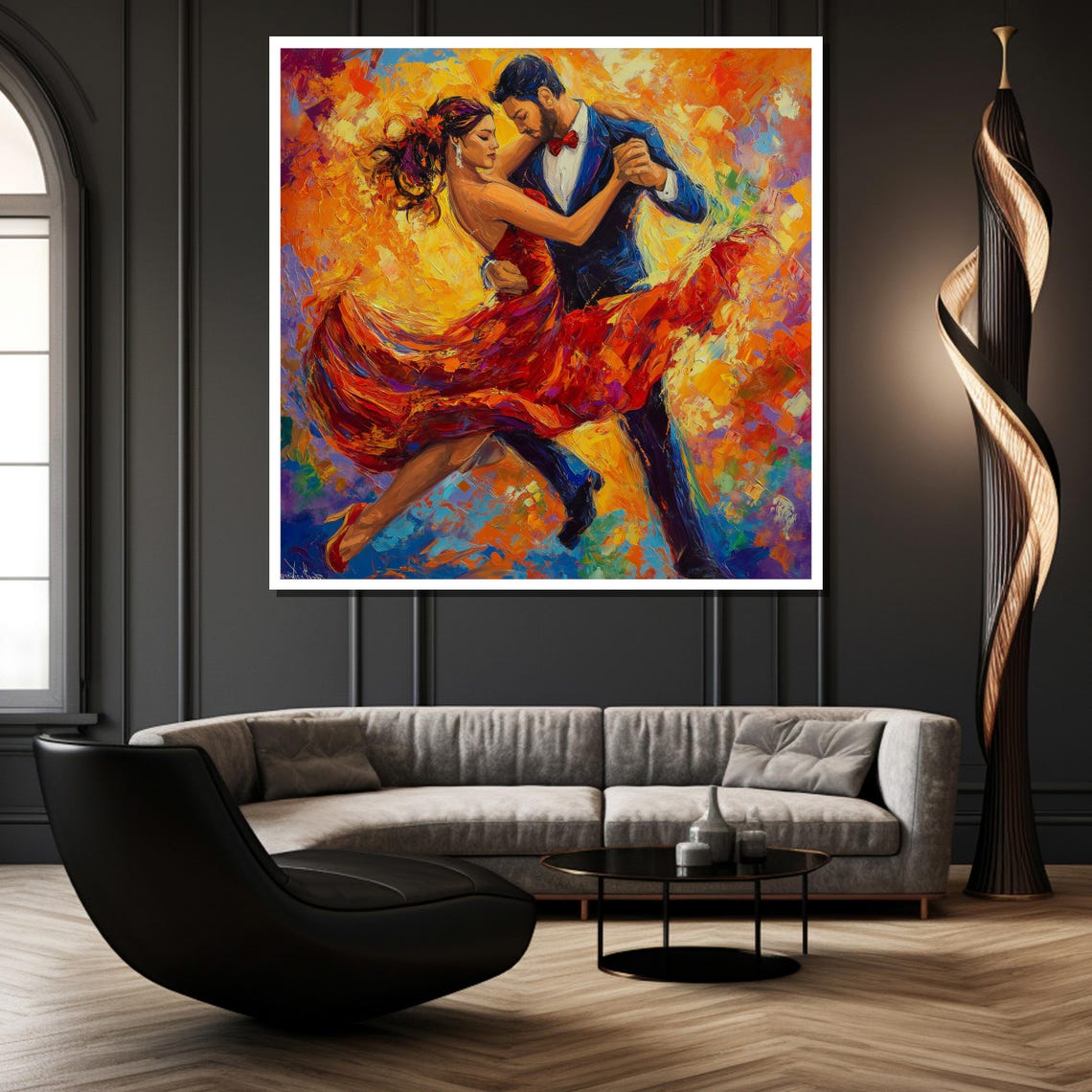 Vibrant Dancing Couple in Red Dress Impasto Style Romantic Art Poster - Image 2