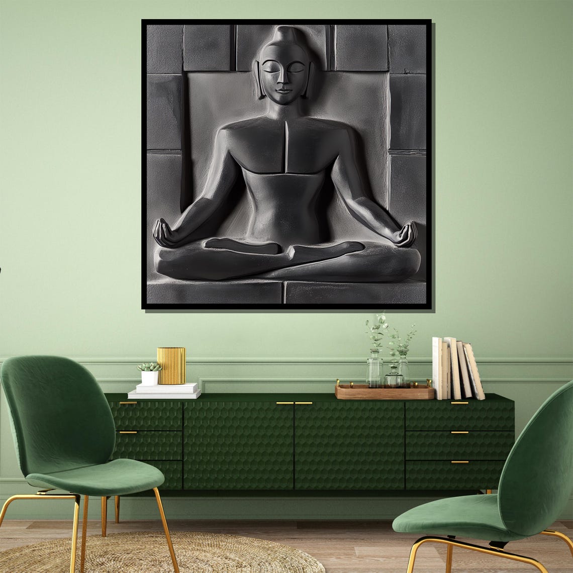 Black Stone Buddha Meditating Minimalist Zen Spiritual Poster - Image 5