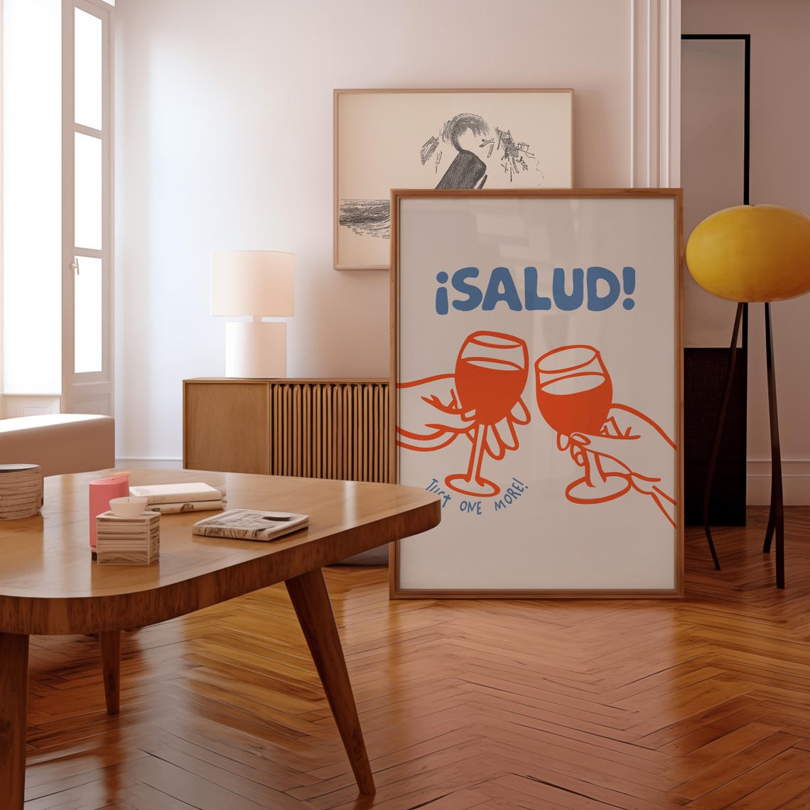 Salud Just One More Orange Wine Toast Cream Retro Kitchen Art Print - Image 2