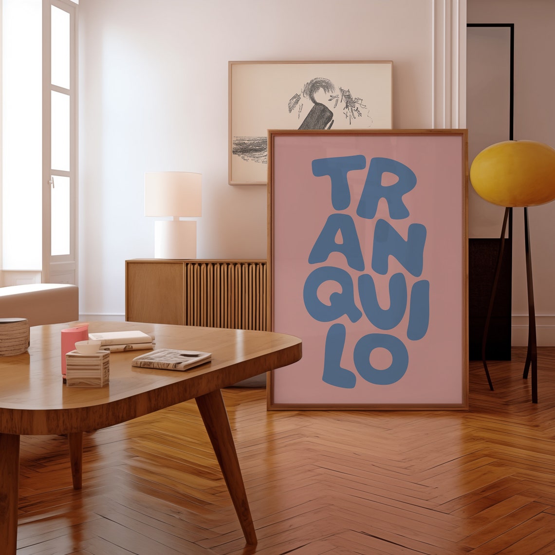 Tranquilo Blue Pink Wavy Typography Calm Mindfulness Quote Poster - Image 3