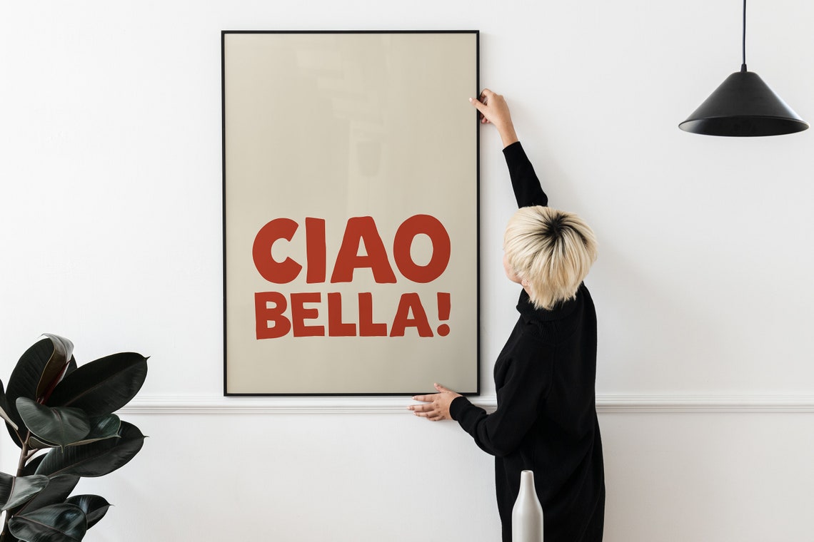 Ciao Bella Red Cream Retro Italian Typography Greeting Art Poster - Image 3