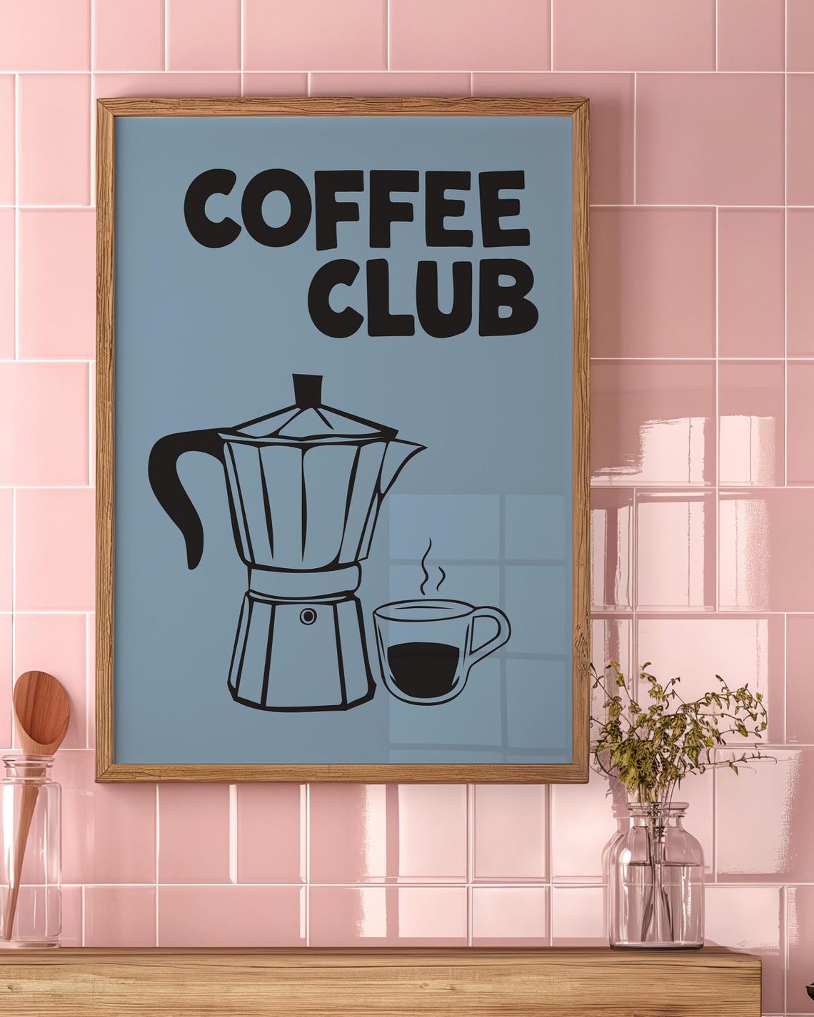 Coffee Club Blue Moka Pot Espresso Retro Kitchen Coffee Bar Poster - Image 3