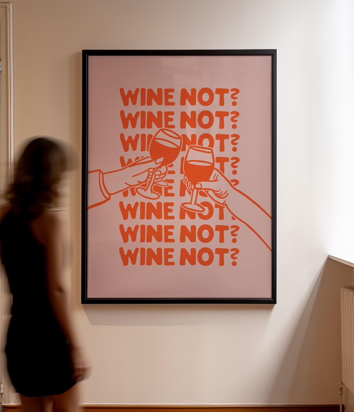 Orange on Pink Wine Not Retro Cheers Typography Party Poster - Image 2