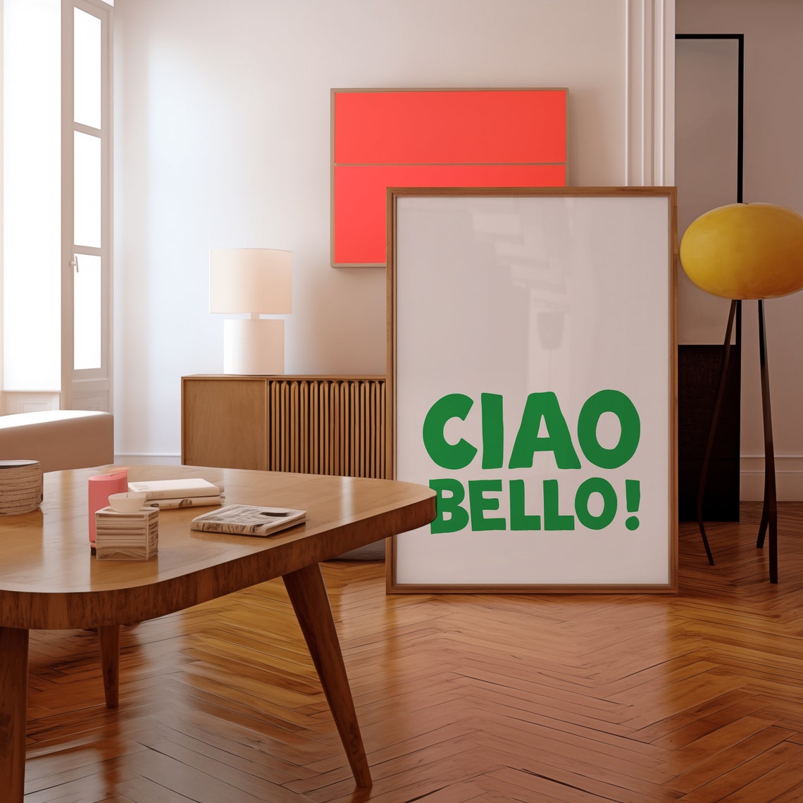 Trendy Ciao Bello Italian Greeting Bold Green Typography Poster - Image 3