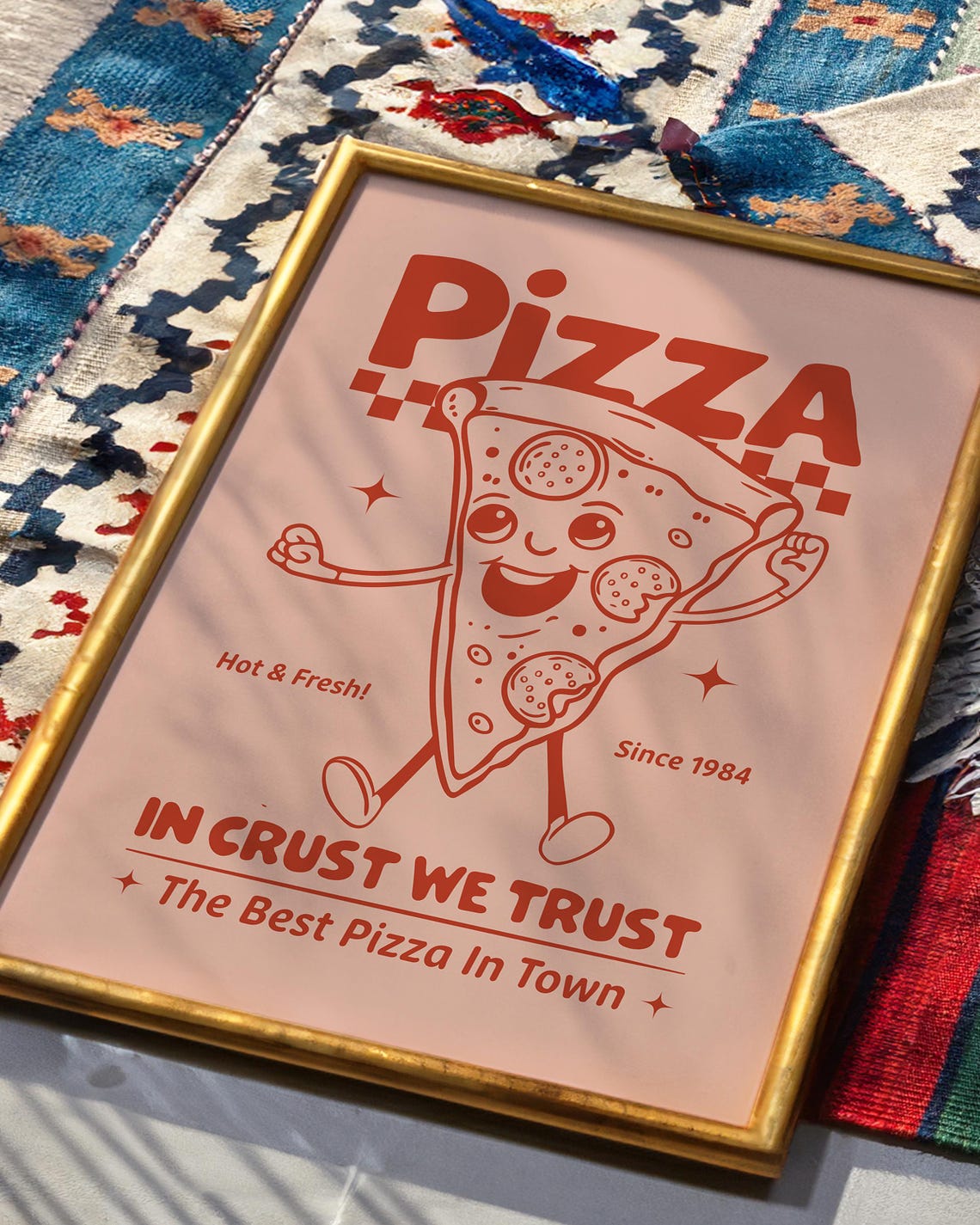 Retro Pizza Mascot Pink Monochrome Since 1984 Pizzeria Kitchen Poster - Image 4