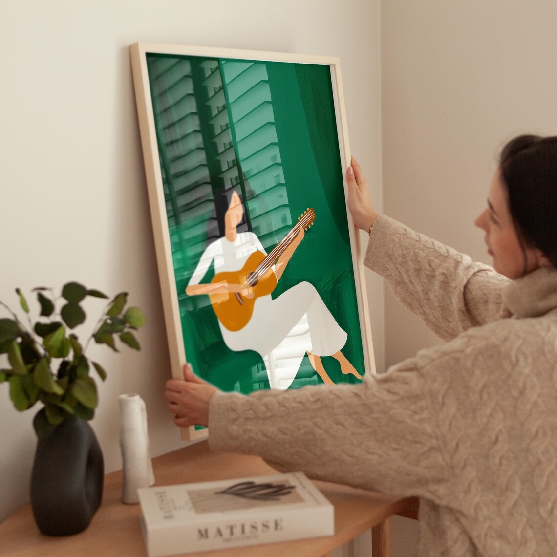 Minimalist Woman Playing Guitar, Music Room Decor - Image 2