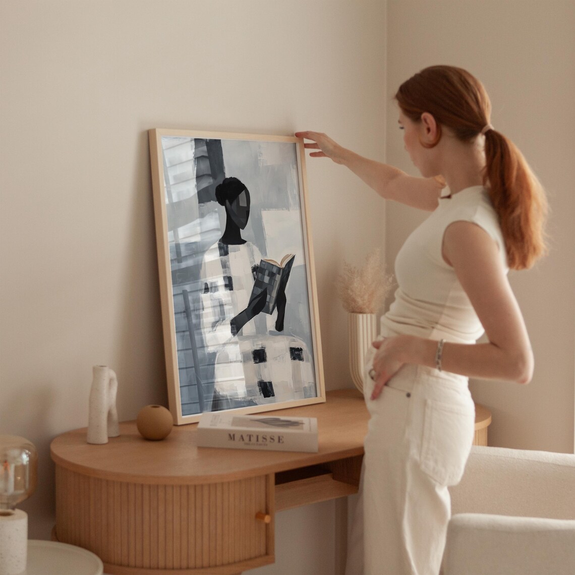 Abstract Woman Reading Book Stylish Modern Cubist Monochrome Art Poster - Image 3
