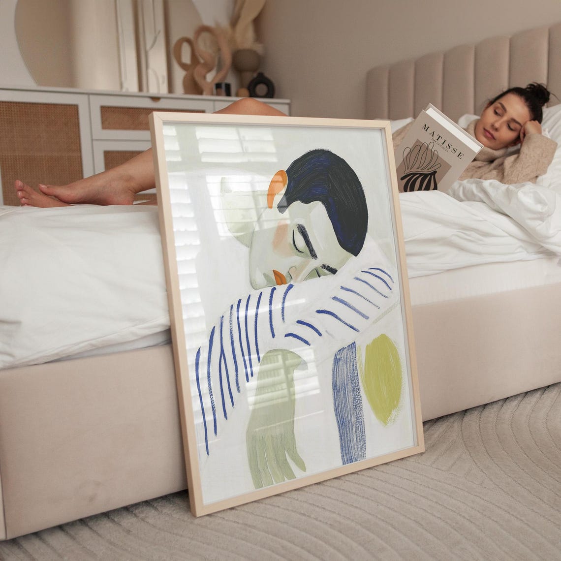 Sleeping Figure in Blue Stripes Soft Pastel Tones Minimalist Poster - Image 2
