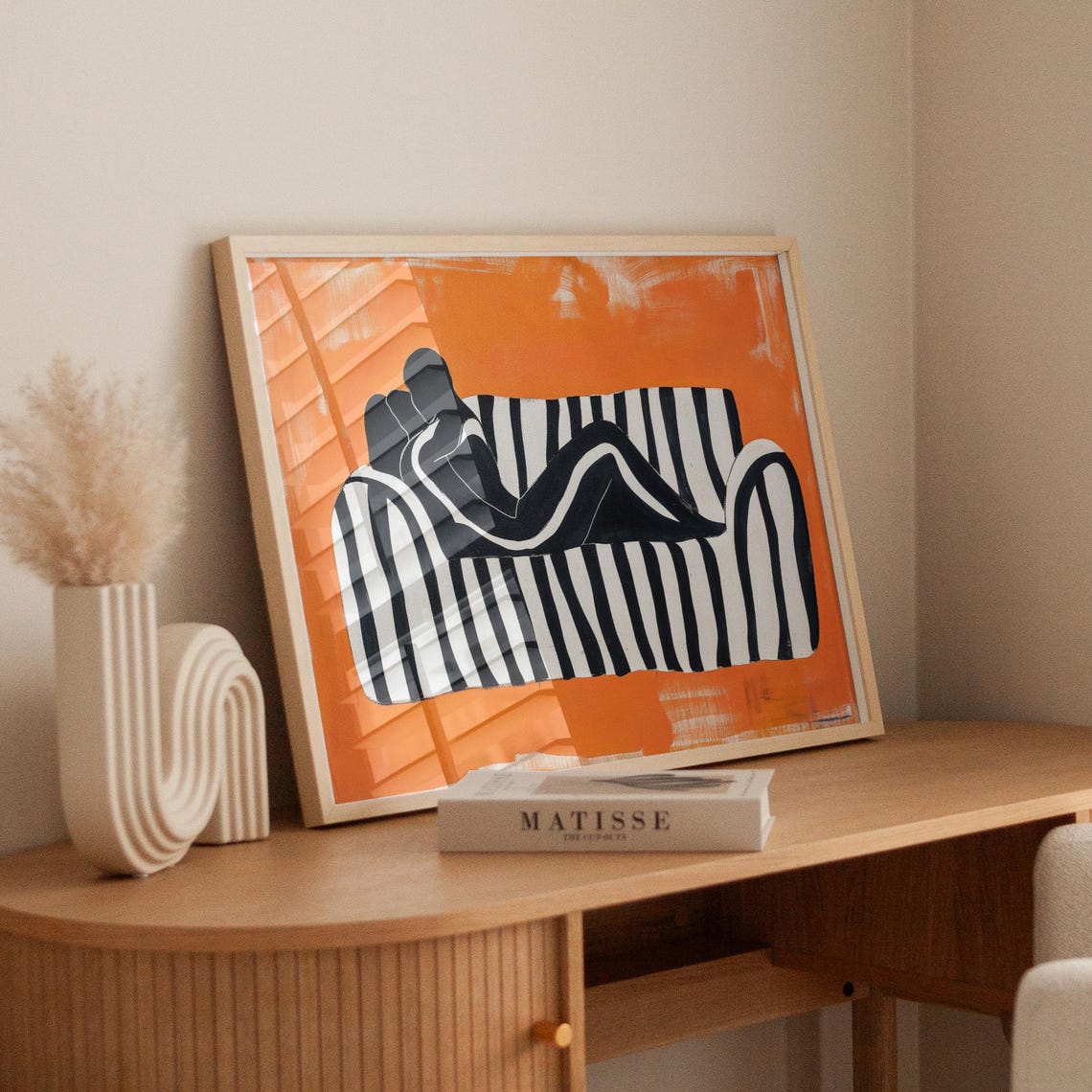 Reclining Figure On Striped Couch Orange Abstract Modern Poster - Image 4