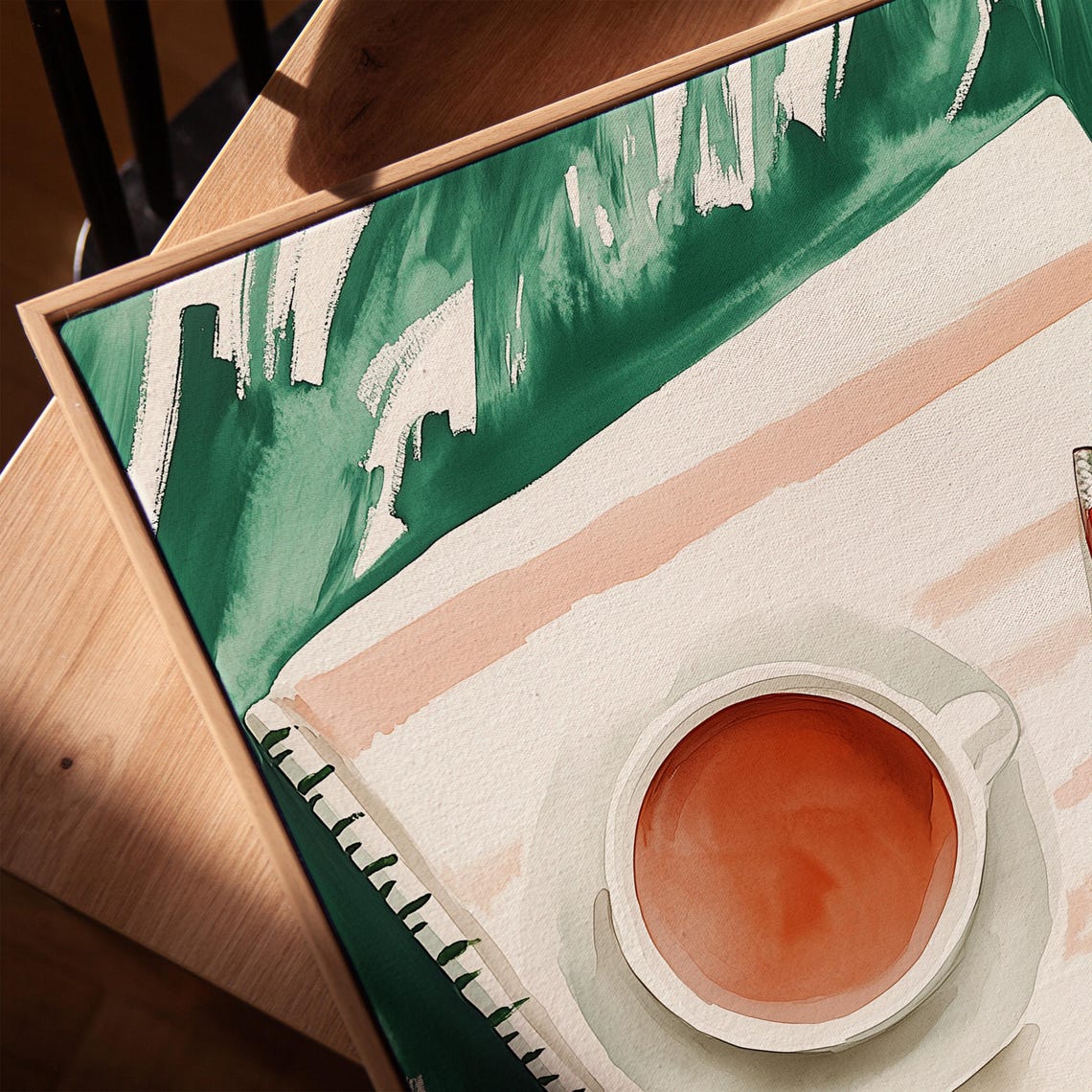 Sketchbook and Cup of Tea Overhead Watercolor Creative Desk Art Poster - Image 3