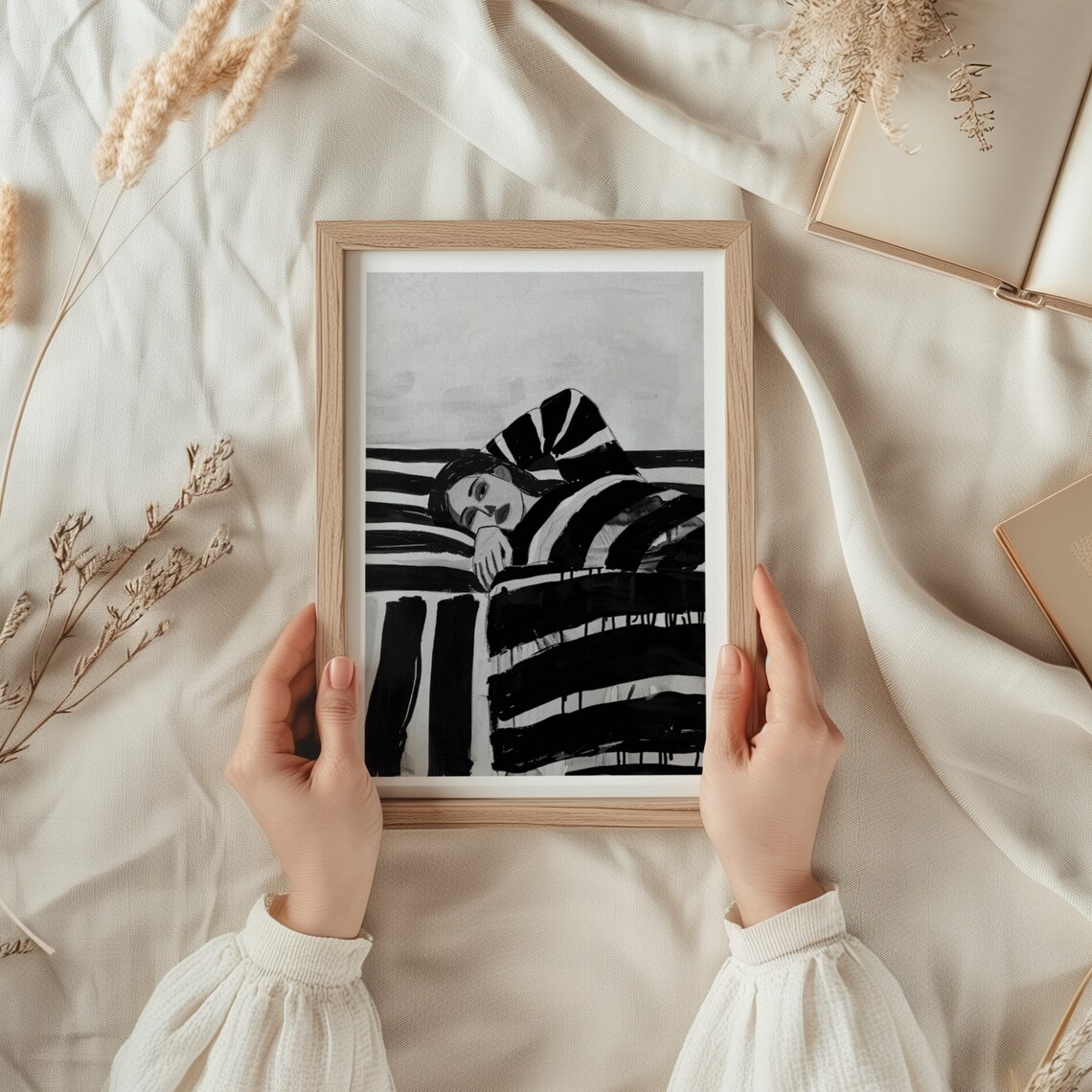 Contemporary Black And White Striped Art Print - Image 2
