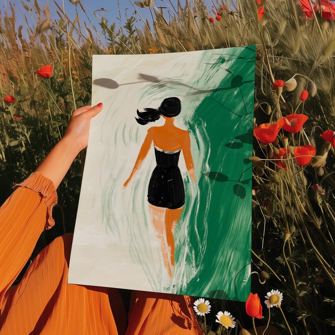 Woman Walking In Water, Minimalist Coastal Art Print - Image 2