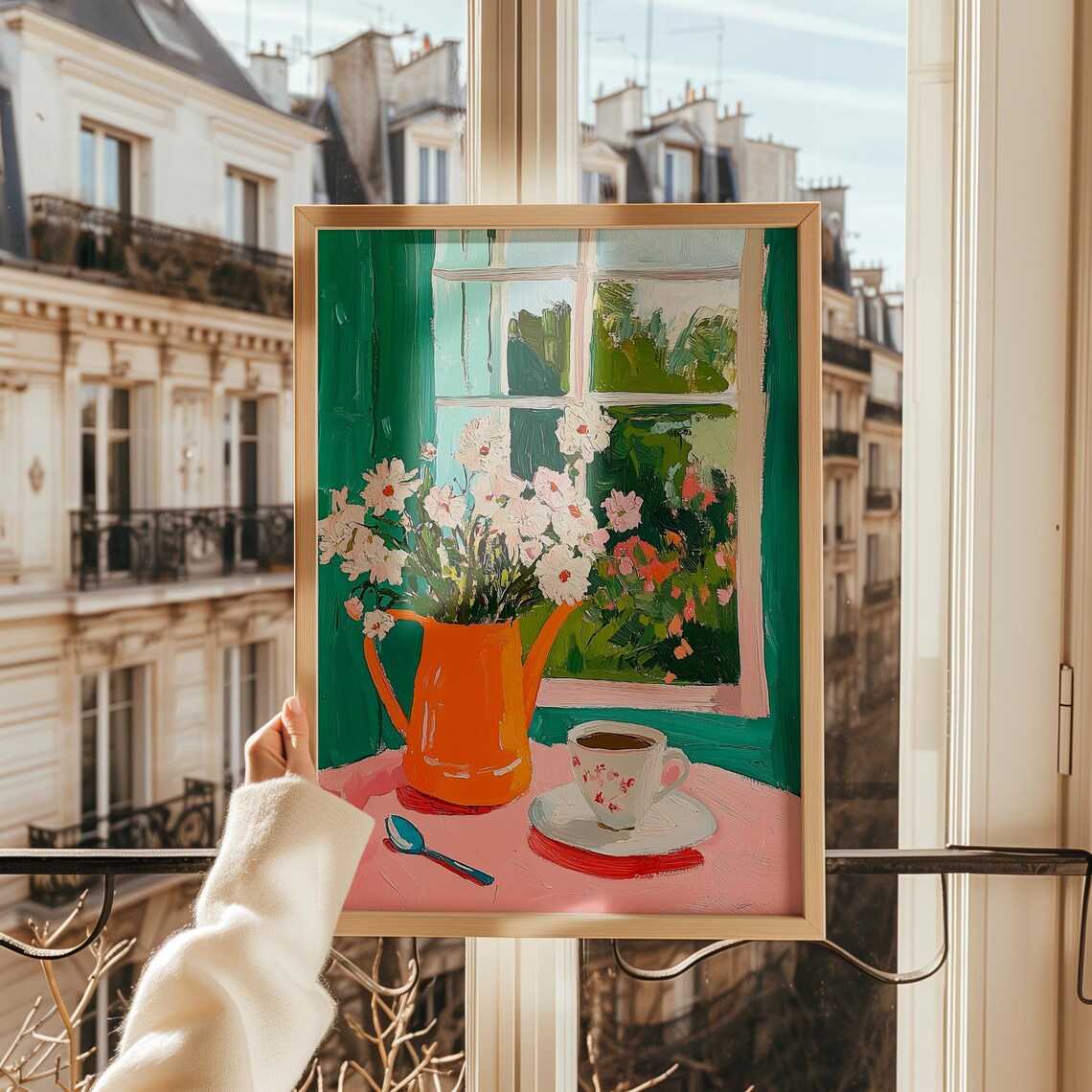 Floral Coffee Cup And Flowers Cottage Kitchen Art Print - Image 2