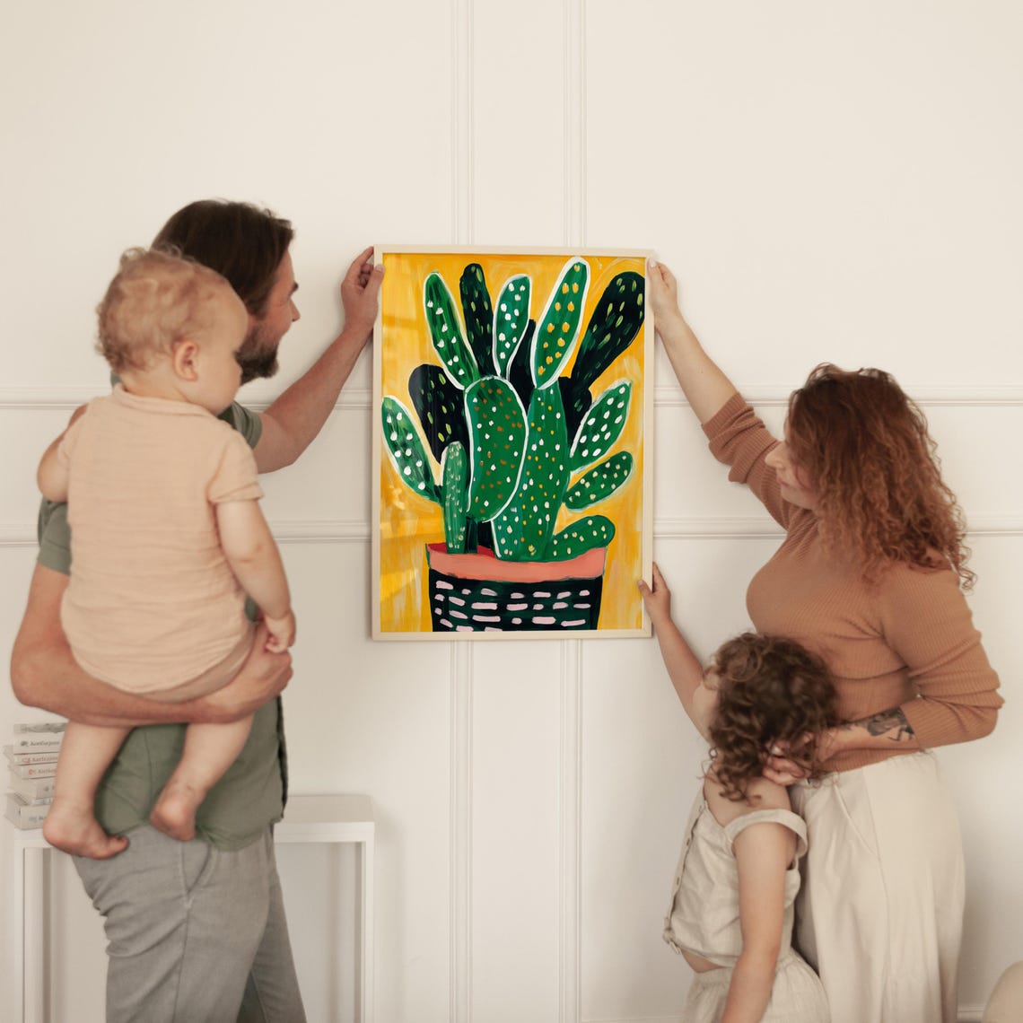 Colorful Prickly Pear Cactus in a Patterned Pot on Yellow Poster - Image 4