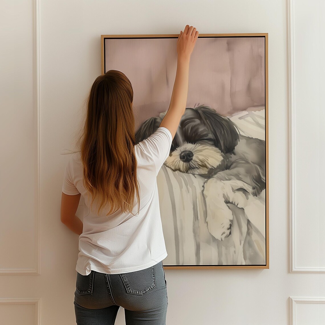 Cute Sleeping Dog, Mauve Watercolor Shih Tzu Art Print - Image 4