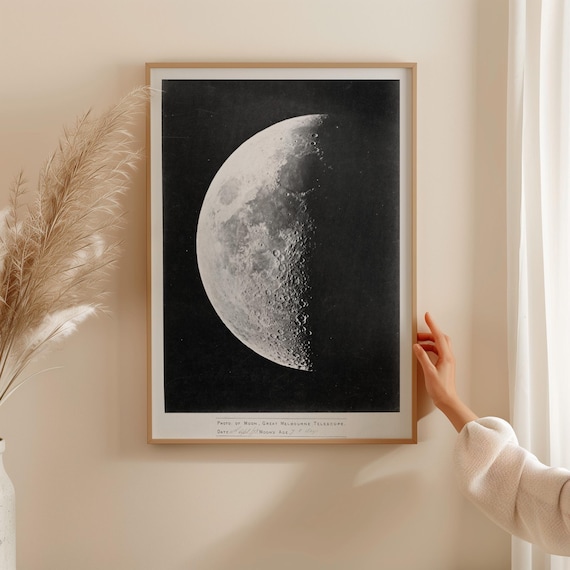Great Melbourne Telescope Vintage Moon Photo Half Moon Lunar Poster