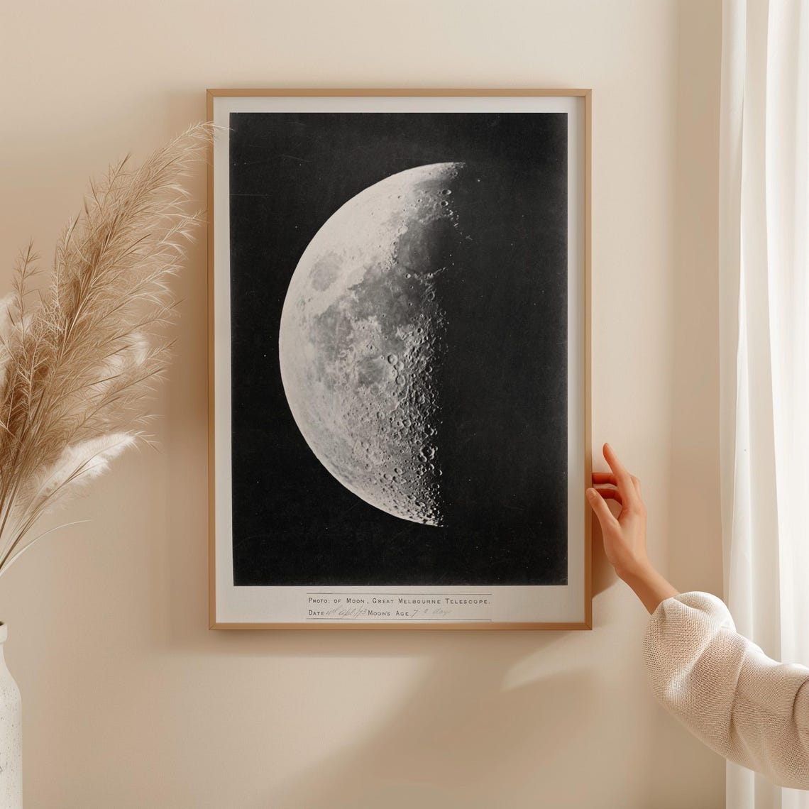 Great Melbourne Telescope Vintage Moon Photo Half Moon Lunar Poster