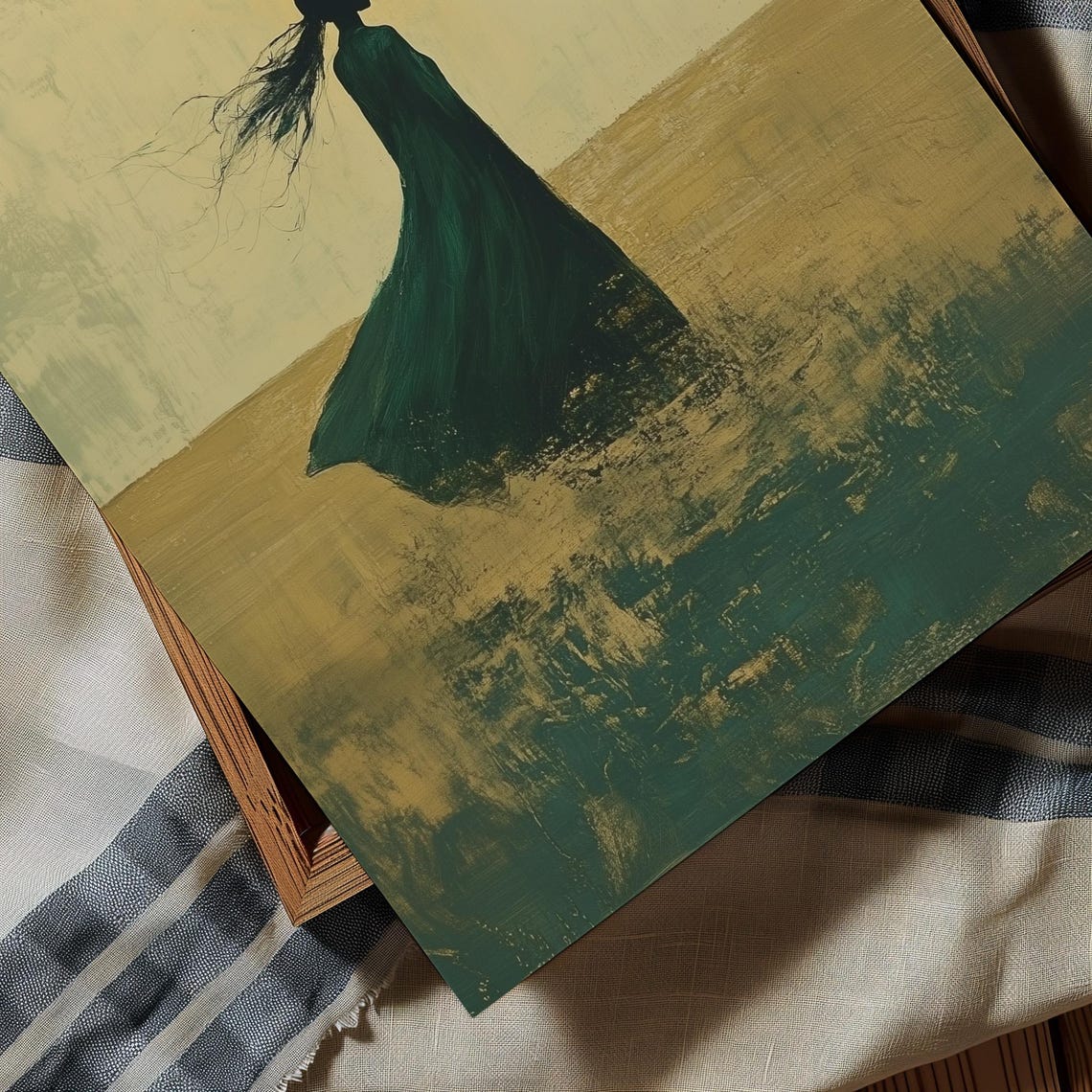Green Dress Woman Silhouette Wind Minimalist Art Painting Poster - Image 3