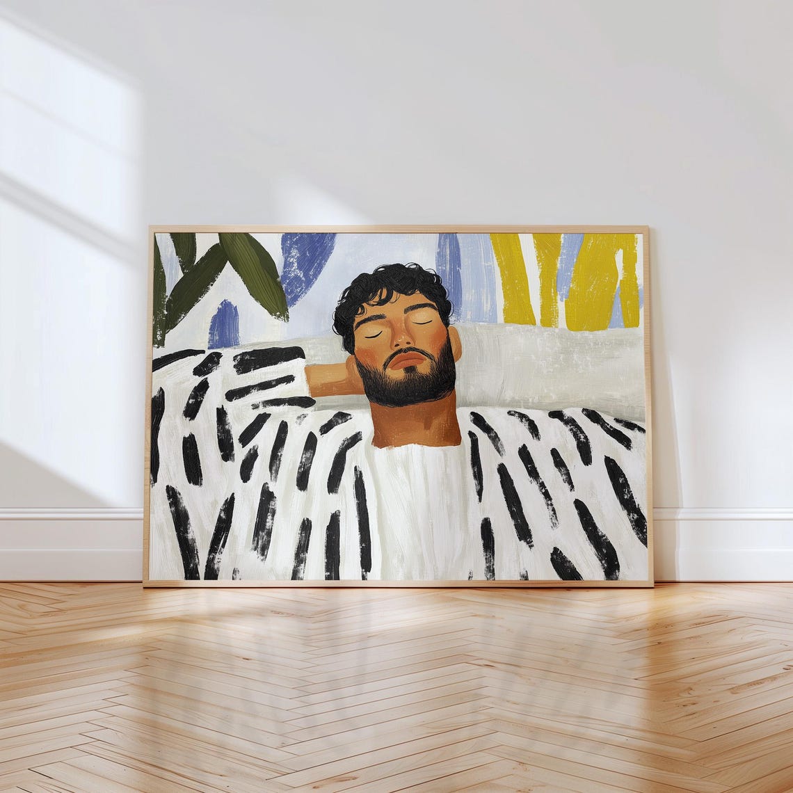 Bearded Man Sleeping Peacefully Under Zebra Striped Blanket Poster - Image 5
