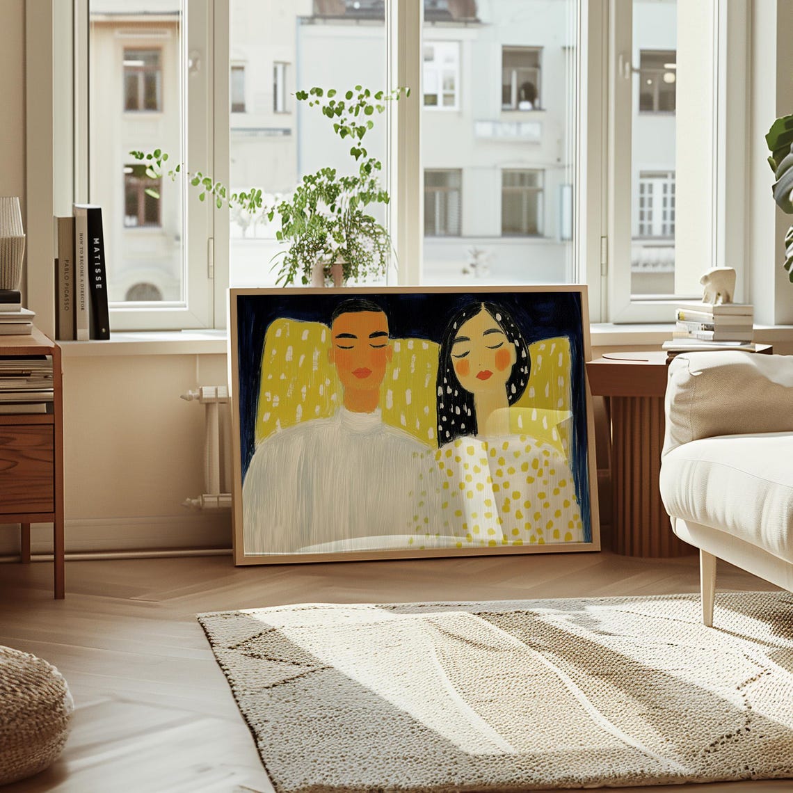 Two Women in White Before a Bright Yellow Polka Dot Field Poster - Image 4