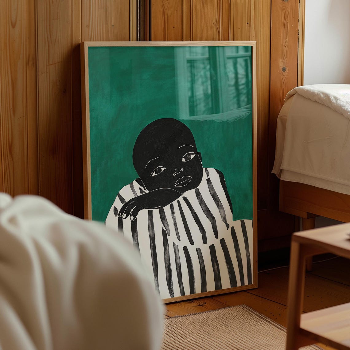 Minimalist Black Child Silhouette Emerald Green Nursery Wall Art - Image 4