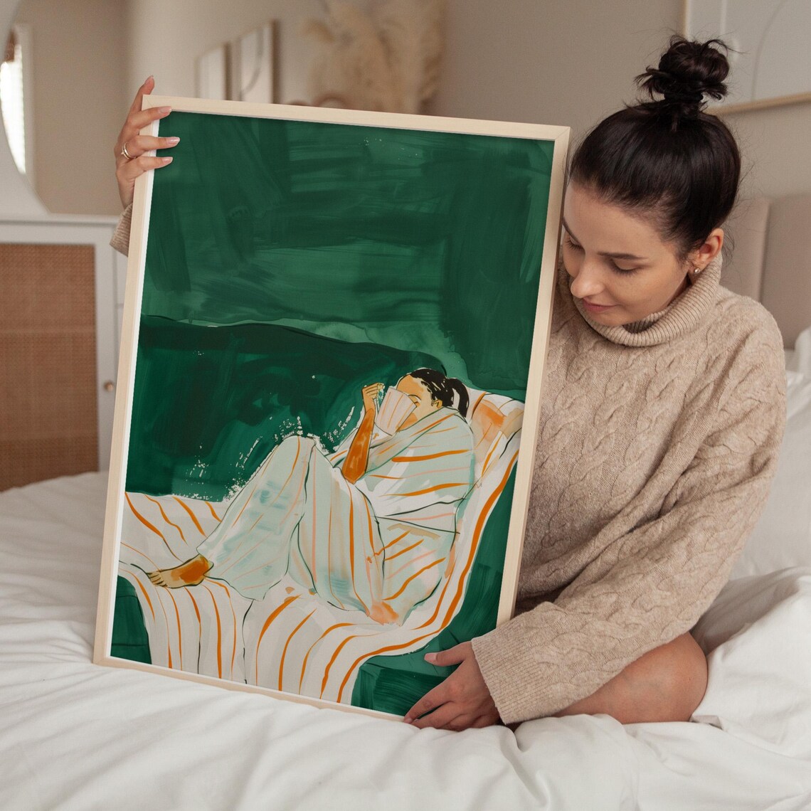 Emerald Green Abstract People Wall Art, Minimalist