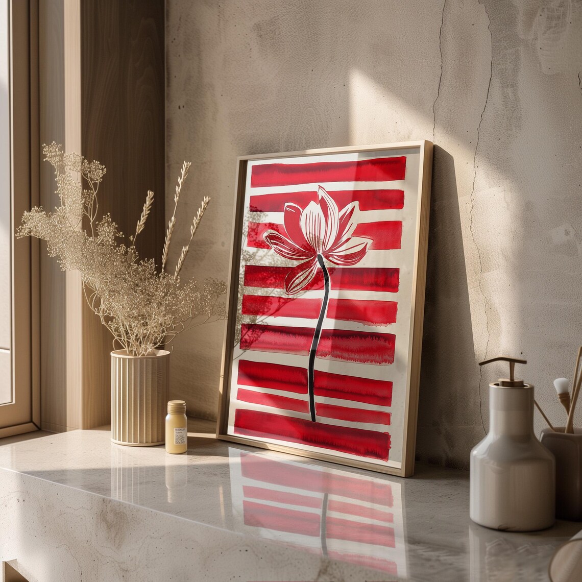 Abstract Red Flower, Modern Minimalist Floral Artwork - Image 4