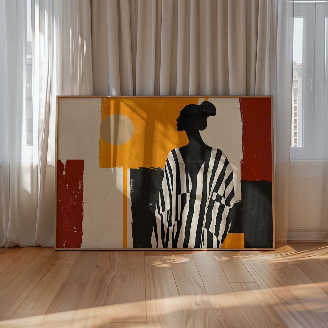 Horizontal Striped Dress Woman Ochre Red Abstract Modern Poster - Image 2