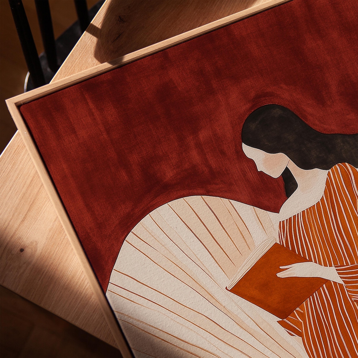 Striped Dress Woman Reading, Minimalist Art Print - Image 6