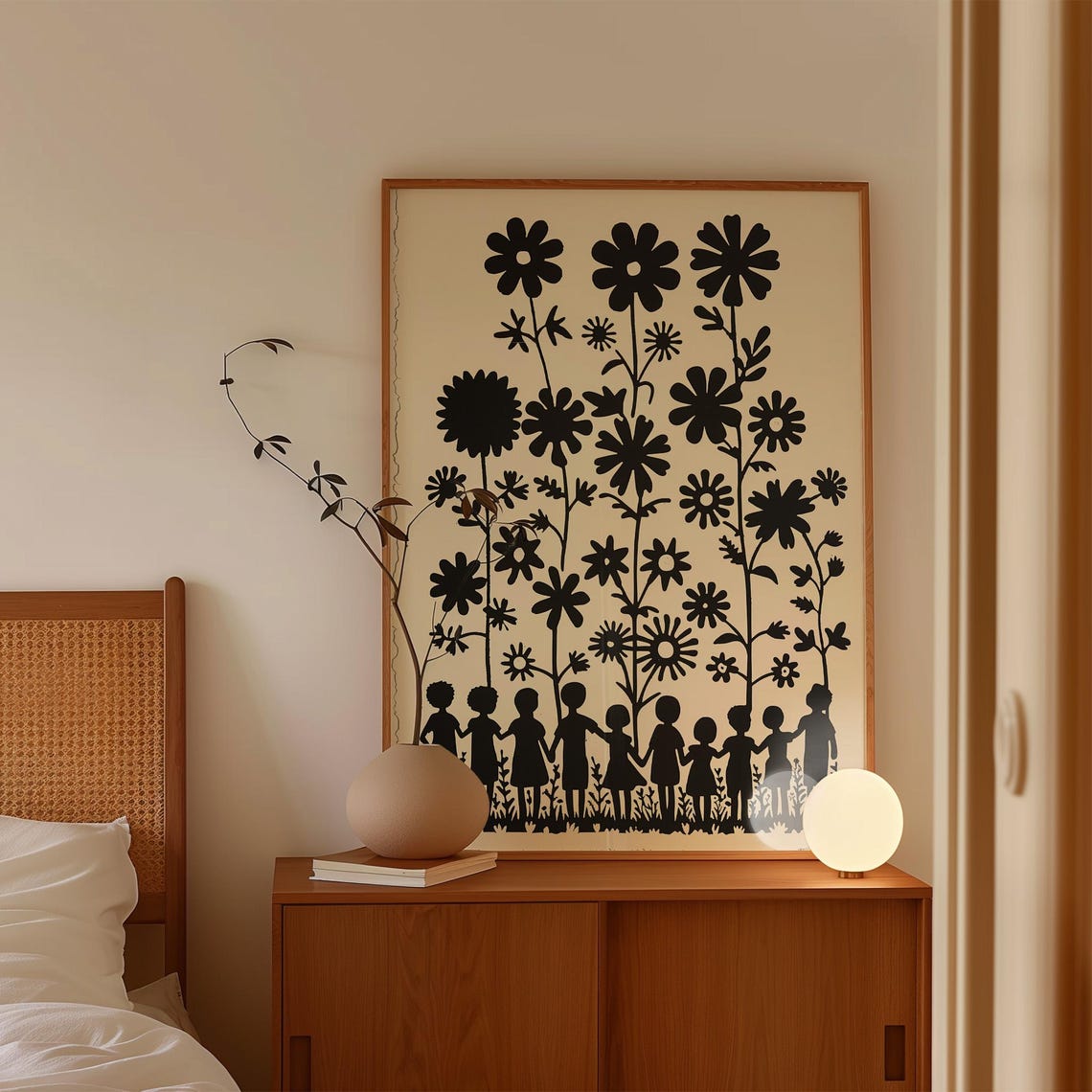 Children Silhouettes Holding Hands Under Giant Black Flowers Poster - Image 3