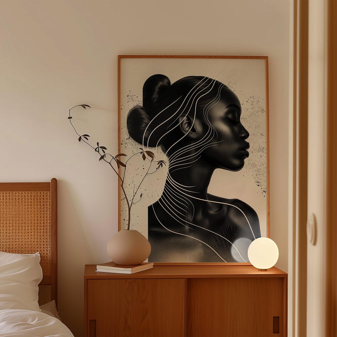 Black And White Woman Profile Elegant Line Art Portrait Wall Art - Image 3