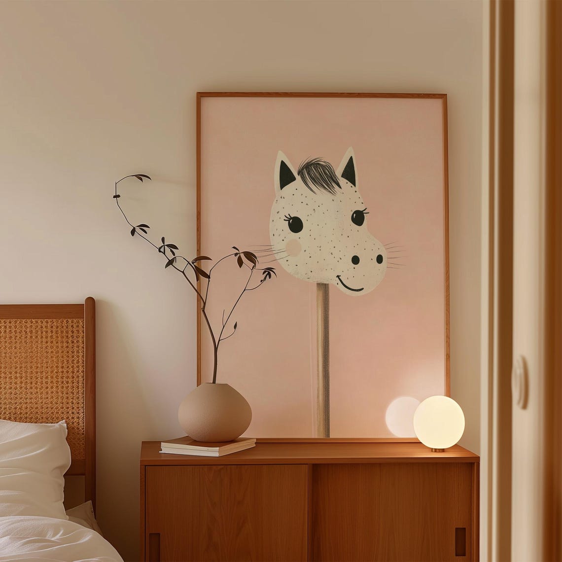 White Hobby Horse Head on Pink Cute Nursery Wall Decor Poster - Image 3