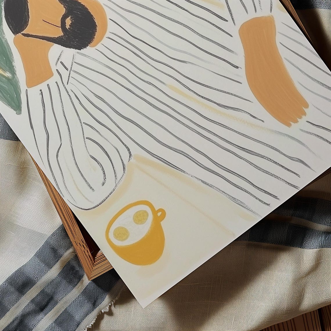 Man With Coffee Cup In Striped Robe Among Green Leaves Art Poster - Image 3