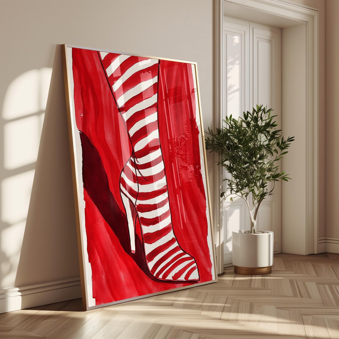 Red Striped High Heel Art Print, Bold Minimalist - Image 4