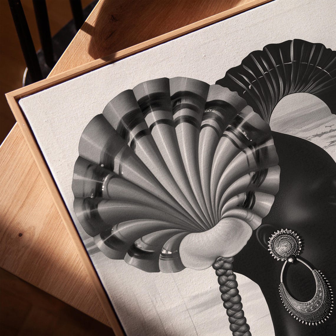 Black and White African Woman With a Bold Shell Headpiece Poster - Image 3